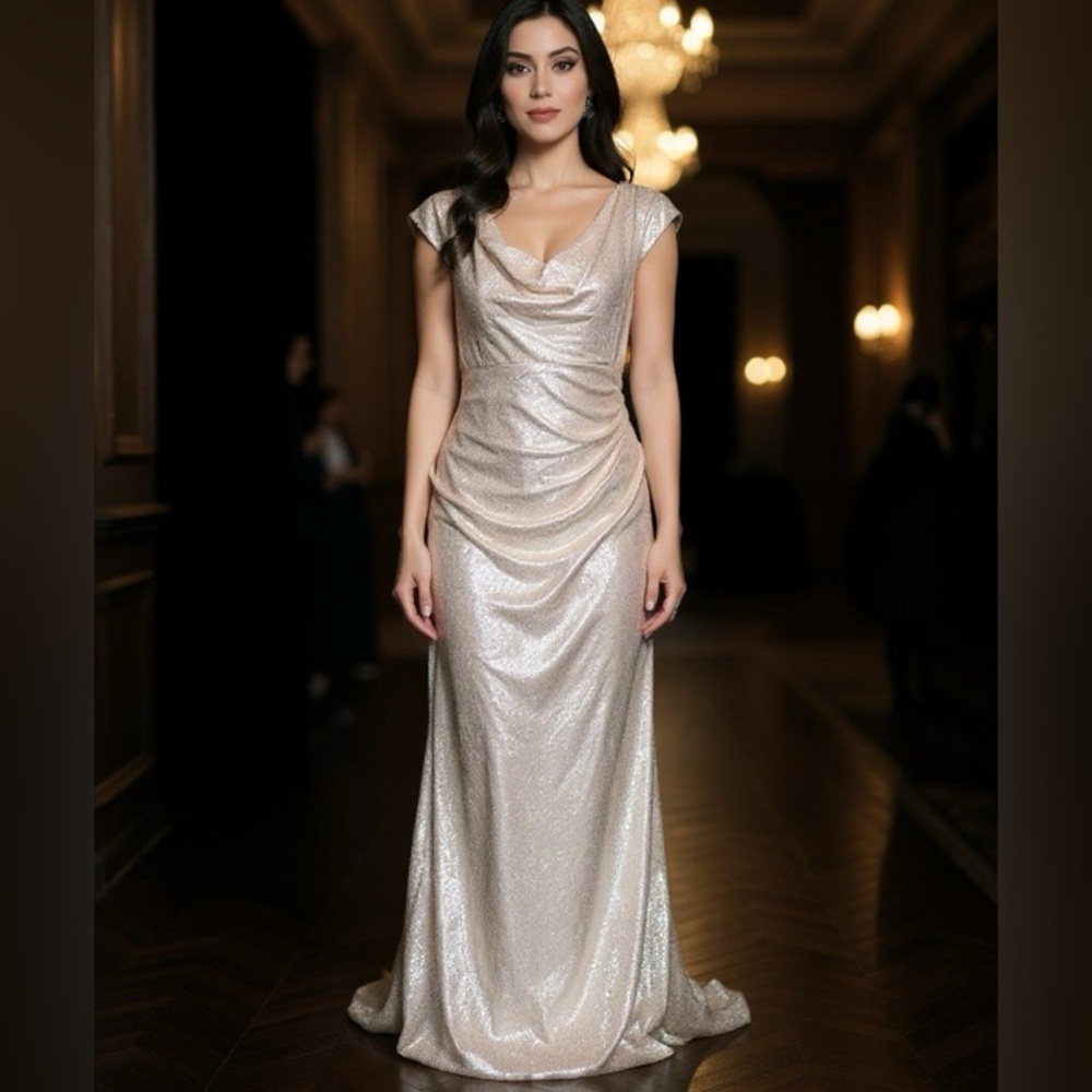 NWT - Lauren Ralph Lauren Gold Ruched Maxi Gown
